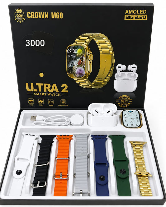 CROWN M60 Ultra 2 Smart Watch Combo (10+1 Bands)